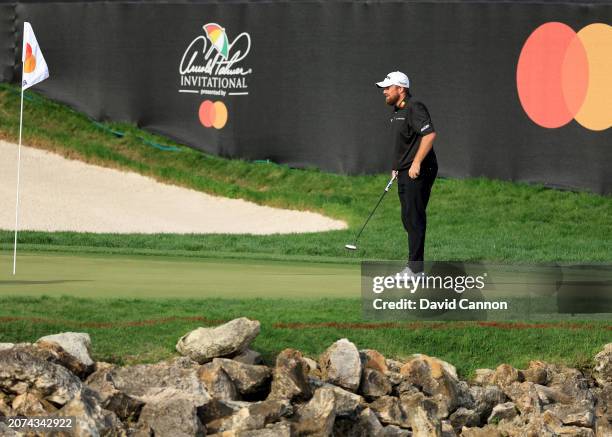 Shane Lowry of Ireland Ireland prepares to putt on the 18th hole during the final round of the Arnold Palmer Invitational presented by Mastercard at...