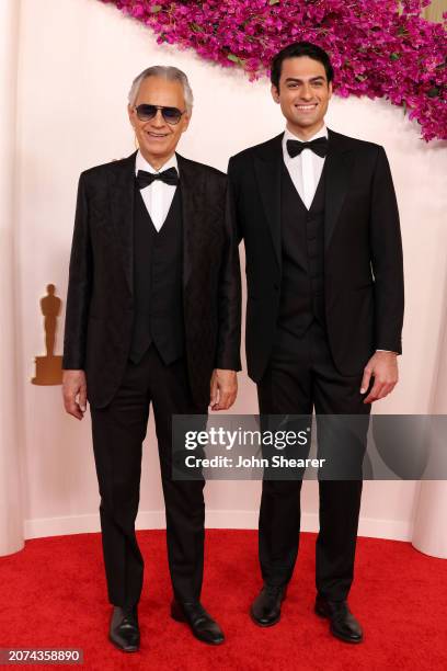 Andrea Bocelli and Matteo Bocelli attend the 96th Annual Academy Awards on March 10, 2024 in Hollywood, California.