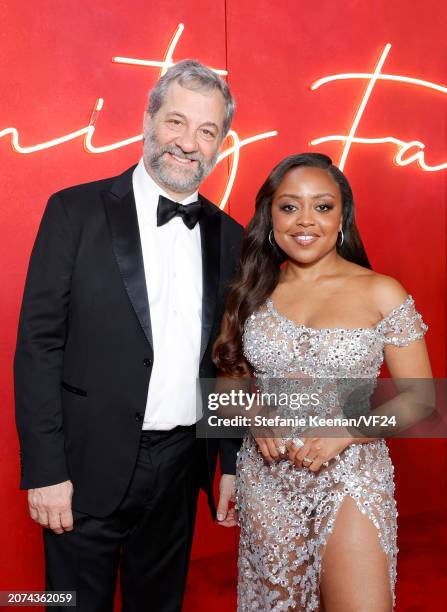 Judd Apatow and Quinta Brunson attend the 2024 Vanity Fair Oscar Party Hosted By Radhika Jones at Wallis Annenberg Center for the Performing Arts on...