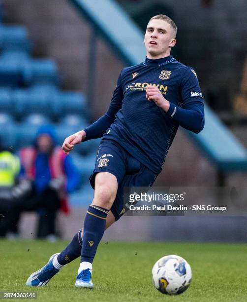 Dundee's Owen Dodgson in action during a cinch Premiership match between Dundee and Kilmarnock at the Scot Foam Stadium at Dens Park, on March 02 in...