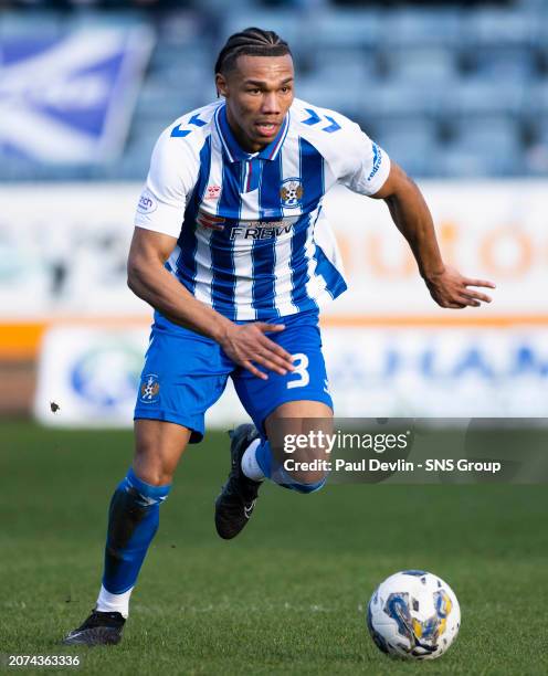 Kilmarnock's Corrie Ndaba in action during a cinch Premiership match between Dundee and Kilmarnock at the Scot Foam Stadium at Dens Park, on March 02...