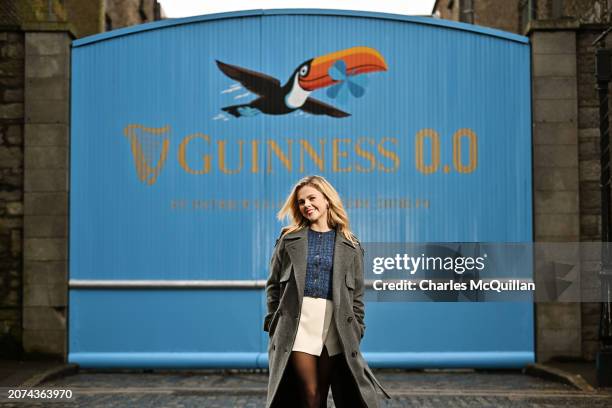 In this image released on March 14 Award winning Irish actress Saoirse-Monica Jackson poses at the newly transformed Guinness 0.0 blue gates as part...