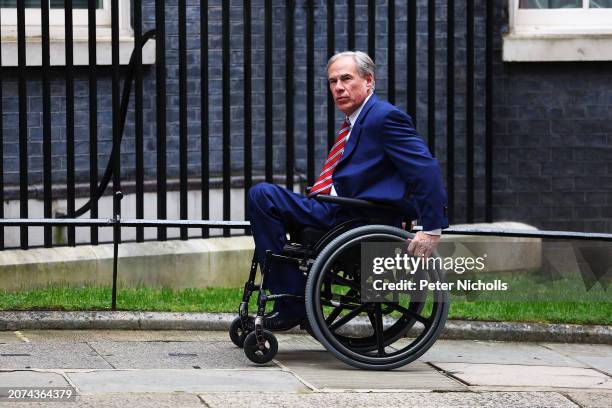Texas Governor Greg Abbott arrives in Downing Street prior to a meeting on March 13, 2024 in London, England. The Business and Trade Secretary hosted...