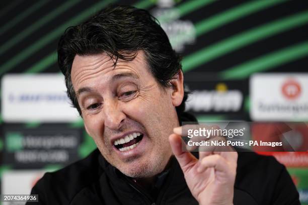 Aston Villa manager Unai Emery during a press conference at the Bodymoor Heath Training Ground, Tamworth. Picture date: Wednesday March 13, 2024.