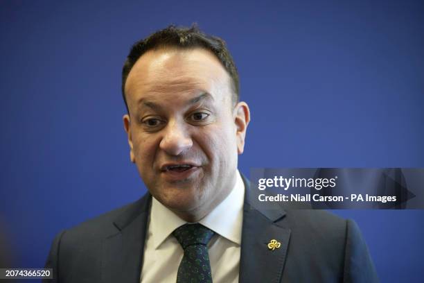 Taoiseach Leo Varadkar speaks to the media during a visit to Boston's Logan airport to mark Jet Blue's recent announcement of its new seasonal daily...