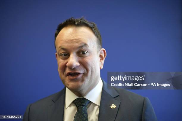Taoiseach Leo Varadkar speaks to the media during a visit to Boston's Logan airport to mark Jet Blue's recent announcement of its new seasonal daily...