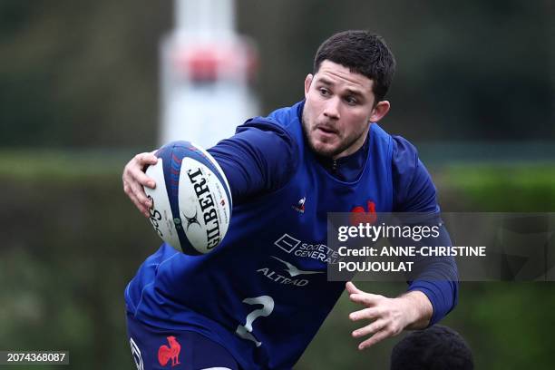 France's hooker Julien Marchand takes part in a training session of France's rugby union national team ahead of their upcoming Six Nations match...