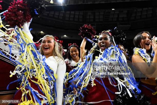 The South Carolina Gamecocks spirit squad celebrates their win over the LSU Lady Tigers following the championship game of the SEC Women's Basketball...