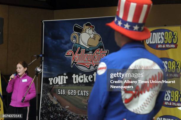 Eleven-year-old Abagail Mecaragno of Rensselaer competes in the 3rd Annual National Anthem tryouts hosted by Jaime Roberts from the Jaime in the...