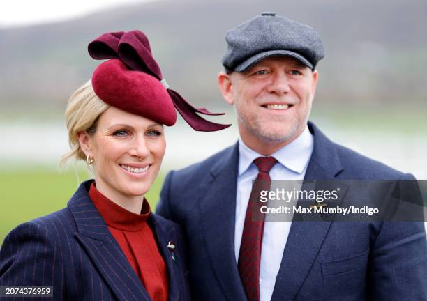 Zara Tindall and Mike Tindall attend day 2 'Style Wednesday' of the Cheltenham Festival at Cheltenham Racecourse on March 13, 2024 in Cheltenham,...
