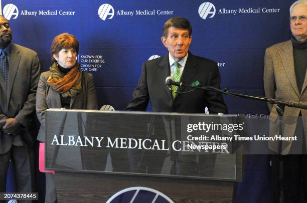 Albany Med CEO James Barba and Mayor Kathy Sheehan announce the medical center's purchase of former LexisNexis building on Friday Jan. 9, 2015 in...