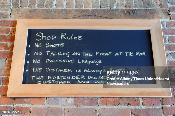 List of house rules at Kevin Blodgett's new bar called The Shop on Friday Oct. 10, 2014 in Troy, N.Y. A 35,000-square-foot Troy building that was...