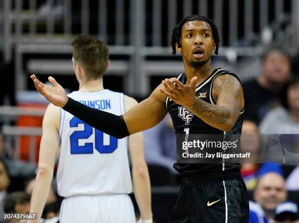 Antwann Jones of the UCF Knights reacts after a foul call during the second half of the game against the Brigham Young Cougars in the second round of...