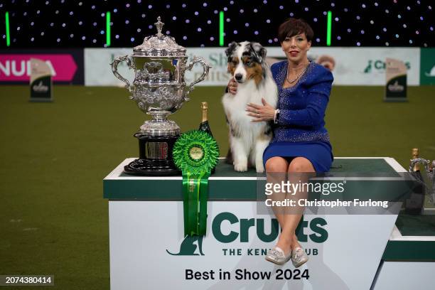 Melanie Raymond poses with Viking , an Australian Shepherd, aged three, co-owned by Melanie Raymond, John Shaw and Kerry Kirtley from Solihull,...