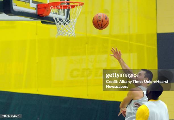 Siena College men's basketball junior forward Brett Bisping during practice on Thursday Oct. 8, 2015 in Loudonviile , N.Y.