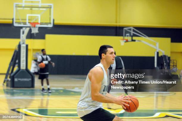 Siena College men's basketball junior forward Brett Bisping during practice on Thursday Oct. 8, 2015 in Loudonviile , N.Y.