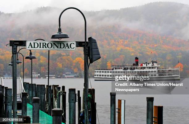 The Luc Du Saint Sacrement cuts through falling rain during a otherwise grey day except for the fall foliage on Thursday Oct. 20, 2016 in Lake George...