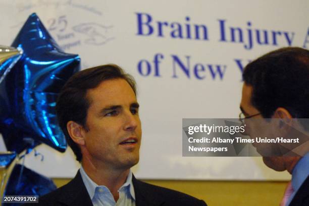 Telivision News Anchor Bob Woodruff , who suffered serious head injuries while covering the war in Iraq, talks with Michael Kaplen, President of the...