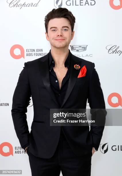 Chris Colfer attends the Elton John AIDS Foundation's 32nd Annual Academy Awards Viewing Party on March 10, 2024 in West Hollywood, California.