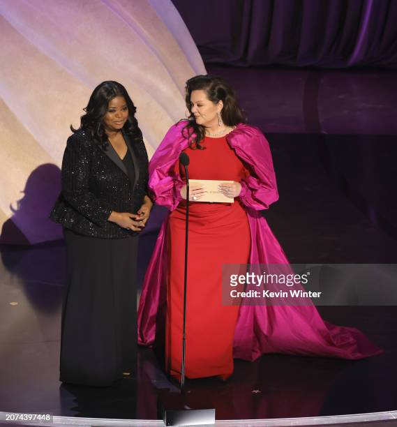Octavia Spencer and Melissa McCarthy speak onstage during the 96th Annual Academy Awards at Dolby Theatre on March 10, 2024 in Hollywood, California.