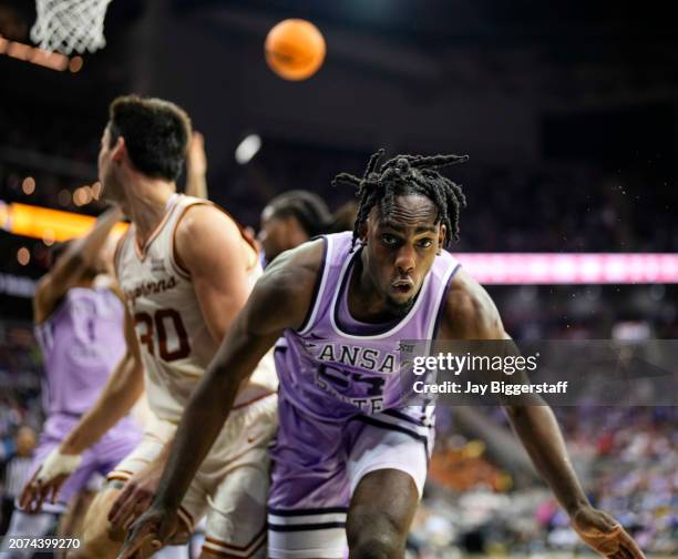 Arthur Kaluma of the Kansas State Wildcats reacts after being fouled during the second half of the game against the Texas Longhorns in the second...