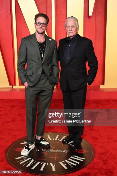 Cameron Douglas and Michael Douglas attend the 2024 Vanity Fair Oscar Party Hosted By Radhika Jones at Wallis Annenberg Center for the Performing...