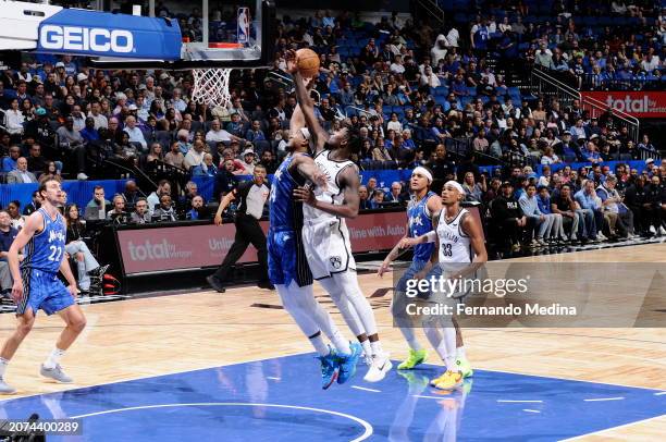 Wendell Carter Jr. #34 of the Orlando Magic drives to the basket during the game against the Brooklyn Nets on March 13, 2024 at the Kia Center in...