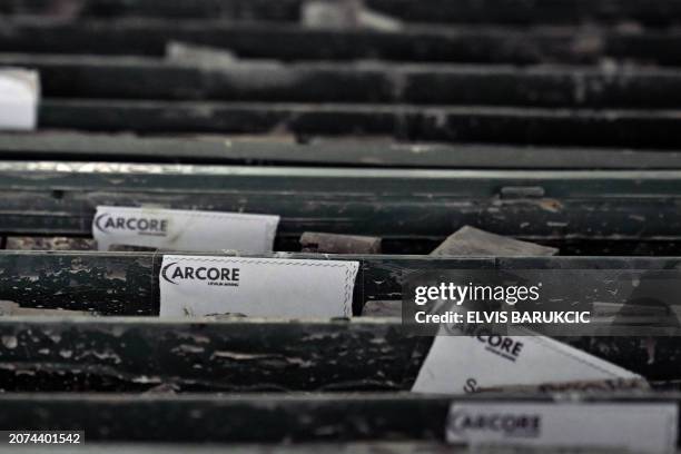 This photograph taken on February 22 shows core sample library owned by Arcore AG, created while exploring deposits of lithium ore, near Noth-Eastern...