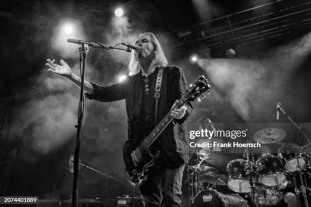 Singer Justin Sullivan of the British band New Model Army performs live on stage during a concert at the Huxleys on March 13, 2024 in Berlin, Germany.