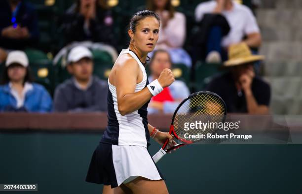 Daria Kasatkina in action against Yue Yuan of China in the fourth round on Day 11 of the BNP Paribas Open at Indian Wells Tennis Garden on March 13,...