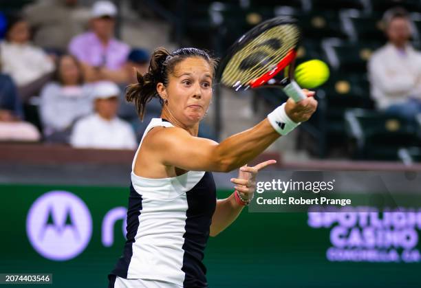 Daria Kasatkina in action against Yue Yuan of China in the fourth round on Day 11 of the BNP Paribas Open at Indian Wells Tennis Garden on March 13,...