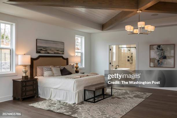 Primary Bedroom of the Biltmore model home at Rainwater Run on February 27, 2024 in Oakton Virginia.