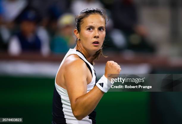 Daria Kasatkina in action against Yue Yuan of China in the fourth round on Day 11 of the BNP Paribas Open at Indian Wells Tennis Garden on March 13,...