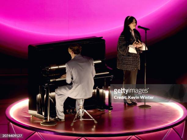 Finneas O'Connell and Billie Eilish perform onstage during the 96th Annual Academy Awards at Dolby Theatre on March 10, 2024 in Hollywood, California.