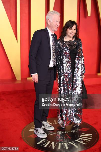 John McEnroe and Patty Smyth attend 2024 Vanity Fair Oscar Party Hosted By Radhika Jonesat Wallis Annenberg Center for the Performing Arts on March...