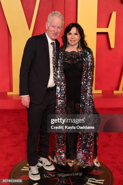 John McEnroe and Patty Smyth attend the 2024 Vanity Fair Oscar Party Hosted By Radhika Jones at Wallis Annenberg Center for the Performing Arts on...