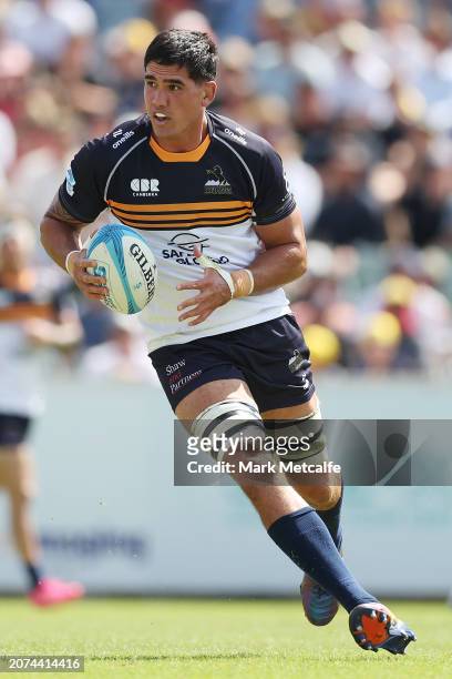 Darcy Swain of the Brumbies in action during the round three Super Rugby Pacific match between ACT Brumbies and Western Force at , on March 09 in...