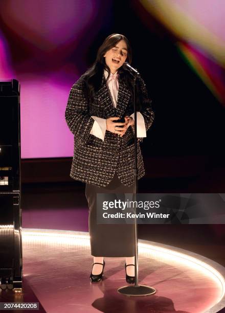 Billie Eilish performs onstage during the 96th Annual Academy Awards at Dolby Theatre on March 10, 2024 in Hollywood, California.