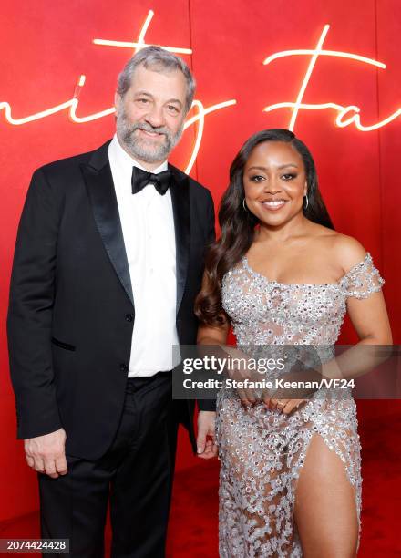 Judd Apatow and Quinta Brunson attend the 2024 Vanity Fair Oscar Party Hosted By Radhika Jones at Wallis Annenberg Center for the Performing Arts on...