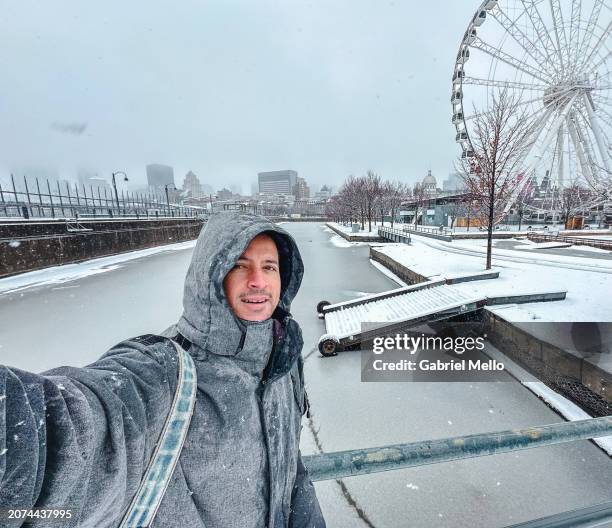 selfie of man at vieux montreal - vieux stock pictures, royalty-free photos & images