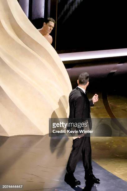 John Cena and host Jimmy Kimmel speak onstage during the 96th Annual Academy Awards at Dolby Theatre on March 10, 2024 in Hollywood, California.