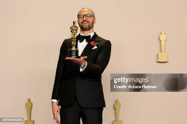 Cord Jefferson, winner of the Best Adapted Screenplay award for “American Fiction”, poses in the press room during the 96th Annual Academy Awards at...