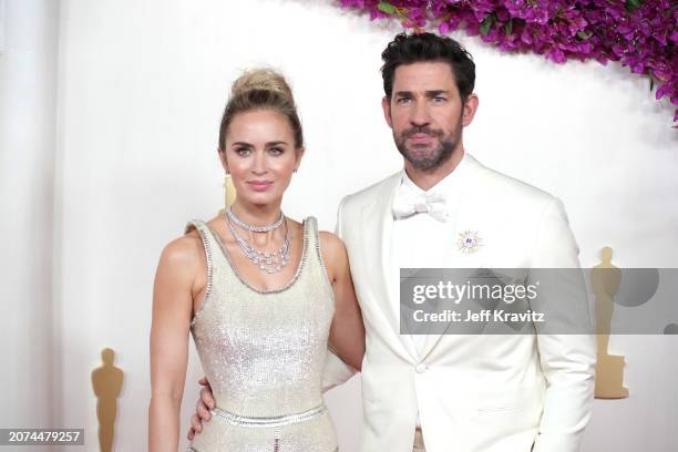 Emily Blunt and John Krasinski attend the 96th Annual Academy Awards at Dolby Theatre on March 10, 2024 in Hollywood, California.