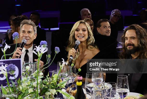 Eric McCormack, Heidi Klum and Tom Kaulitz attend the Elton John AIDS Foundation's 32nd Annual Academy Awards Viewing Party on March 10, 2024 in West...