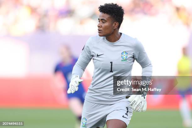 Luciana of Brazil looks on against the United States during the first half of the 2024 Concacaf W Gold Cup Final at Snapdragon Stadium on March 10,...