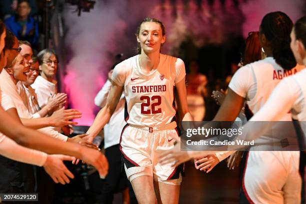 Cameron Brink of the Stanford Cardinal is introduced before the championship game against the USC Trojans of the Pac-12 Conference women's basketball...