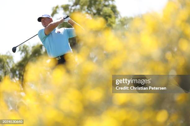 Retief Goosen of South Africa plays a tee shot on the 10th hole during the third round of the Cologuard Classic at La Poloma Country Club on March...