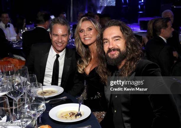 Eric McCormack, Heidi Klum and Tom Kaulitz attend the Elton John AIDS Foundation's 32nd Annual Academy Awards Viewing Party on March 10, 2024 in West...