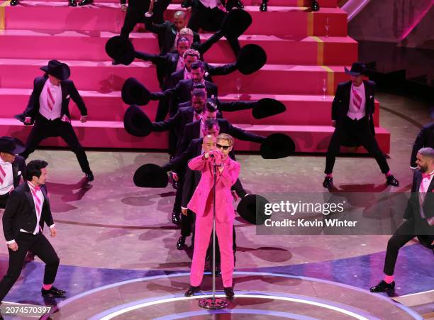 Ryan Gosling performs 'I'm Just Ken' from "Barbie" onstage during the 96th Annual Academy Awards at Dolby Theatre on March 10, 2024 in Hollywood,...