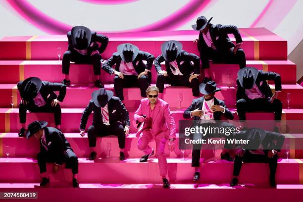 Ryan Gosling performs 'I'm Just Ken' from "Barbie" onstage during the 96th Annual Academy Awards at Dolby Theatre on March 10, 2024 in Hollywood,...